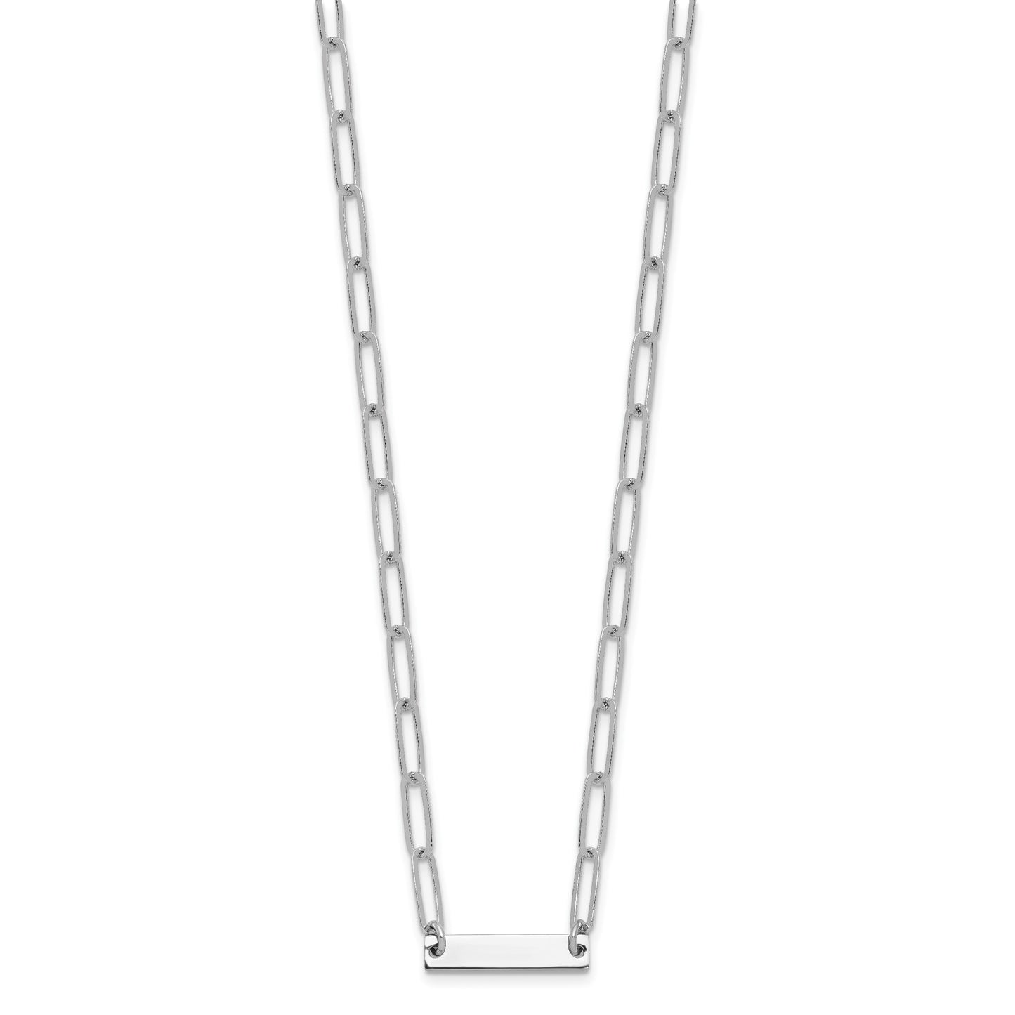 Sterling Silver Rhodium-plated Polished Bar w/ 2in ext. Necklace