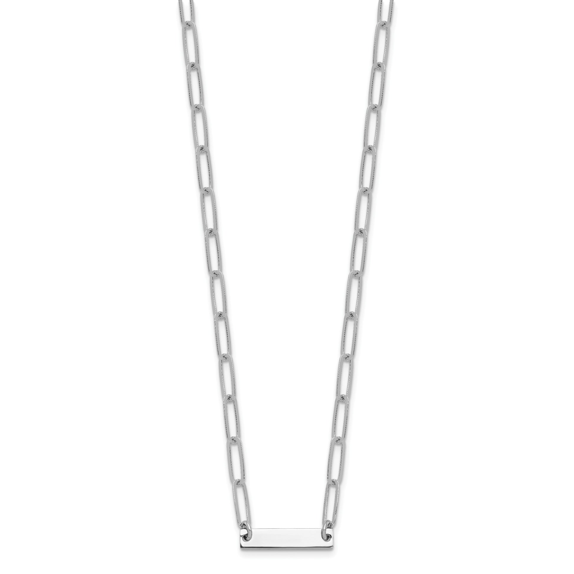 Sterling Silver Rhodium-plated Polished Bar w/ 2in ext. Necklace