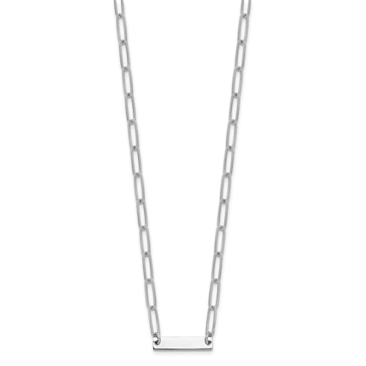 Sterling Silver Rhodium-plated Polished Bar w/ 2in ext. Necklace