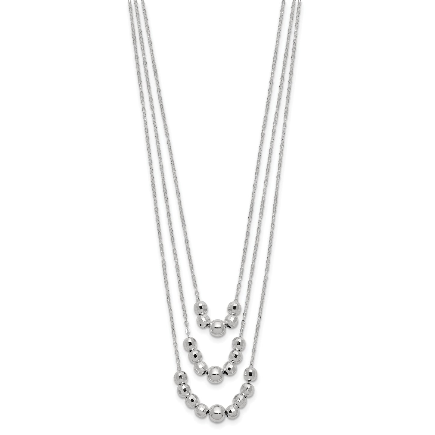 Sterling Silver Polished 3-Strand Beaded Necklace