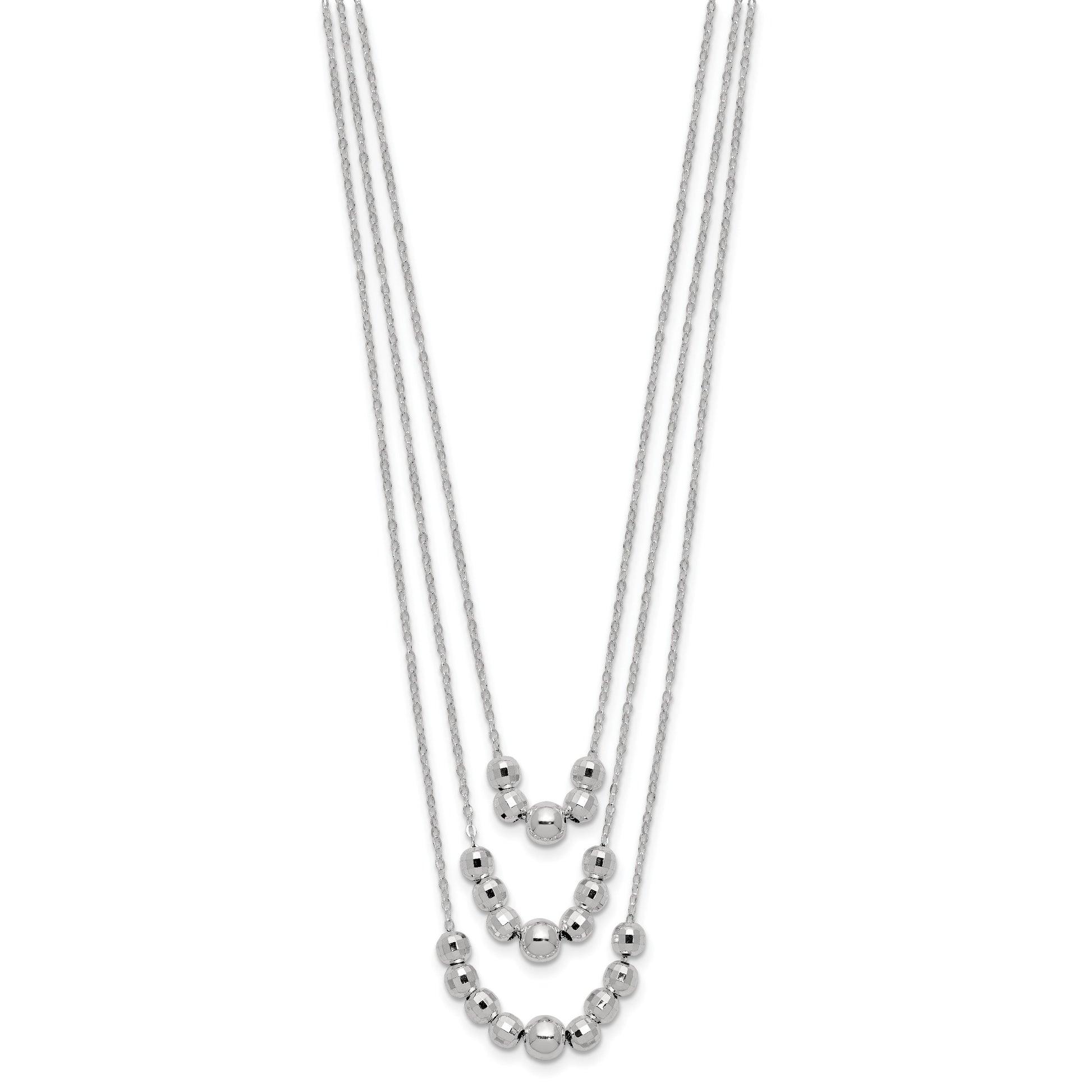 Sterling Silver Polished 3-Strand Beaded Necklace