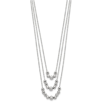 Sterling Silver Polished 3-Strand Beaded Necklace