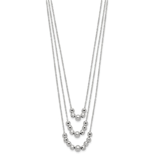Sterling Silver Polished 3-Strand Beaded Necklace