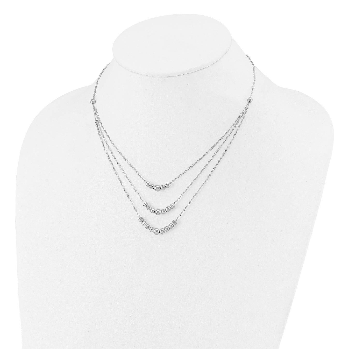 Sterling Silver Polished 3-Strand Beaded Necklace