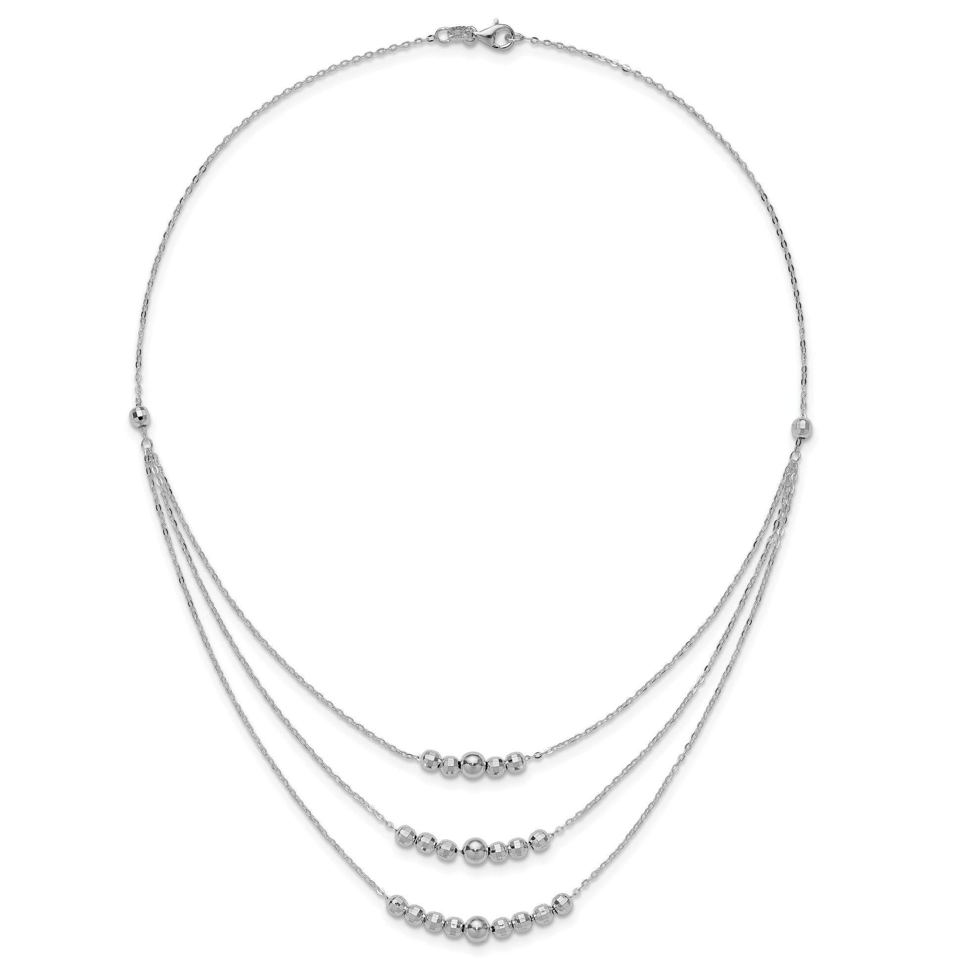Sterling Silver Polished 3-Strand Beaded Necklace