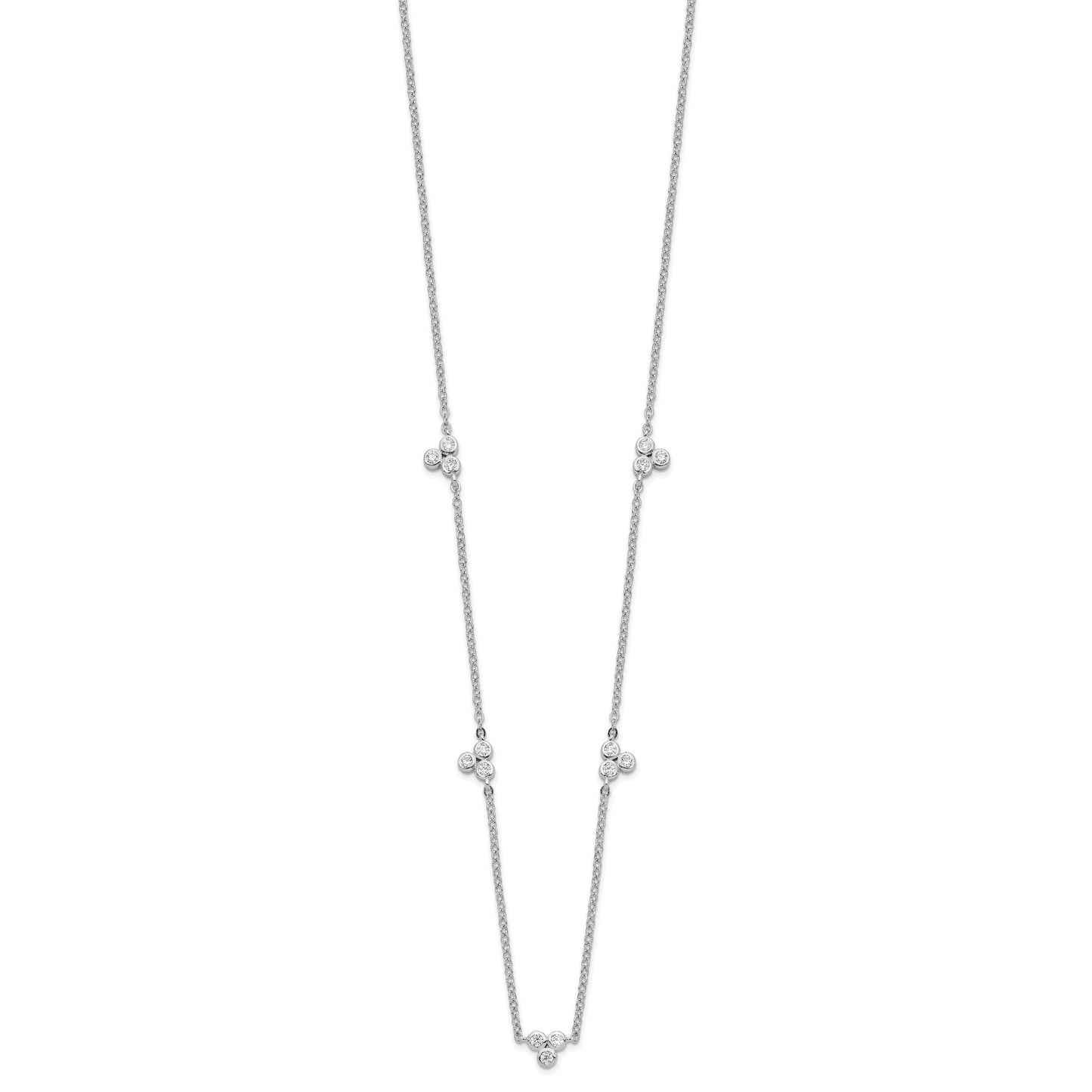 Sterling Silver Rhodium-plated Polished CZ 5 Stations Necklace