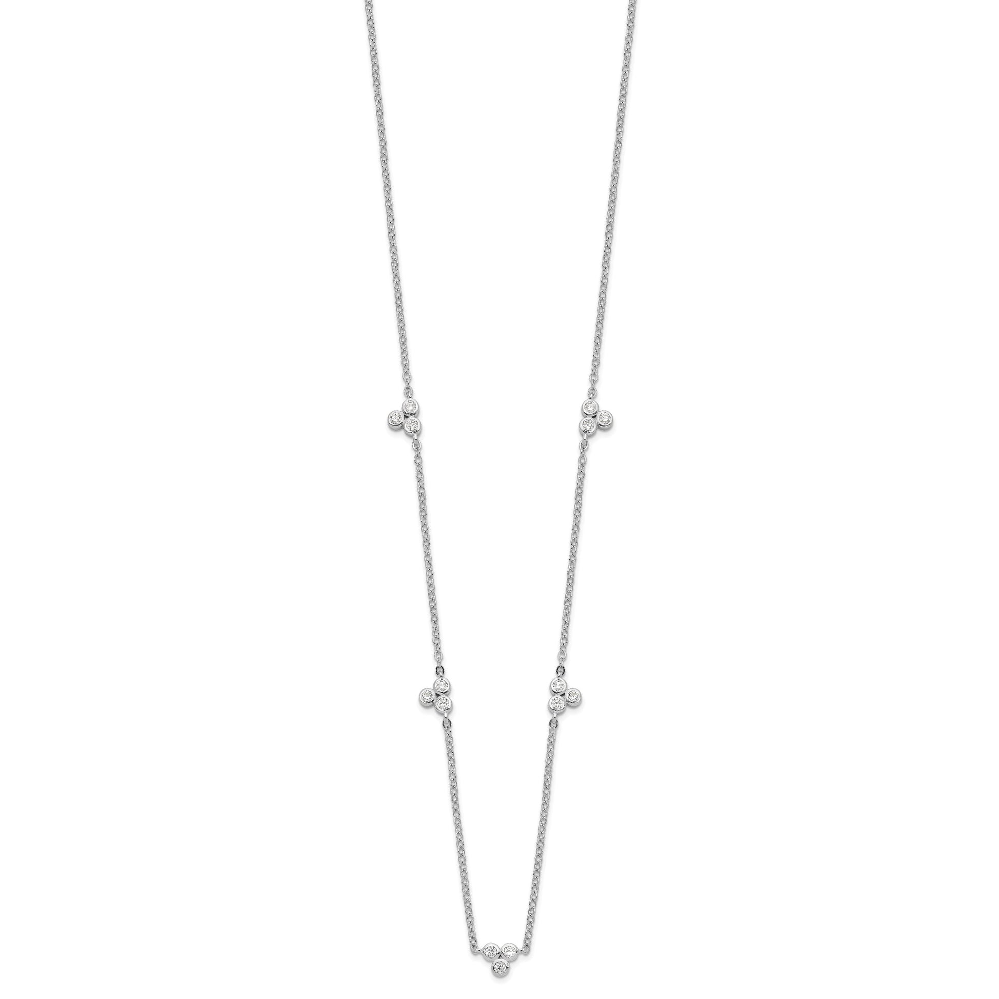 Sterling Silver Rhodium-plated Polished CZ 5 Stations Necklace