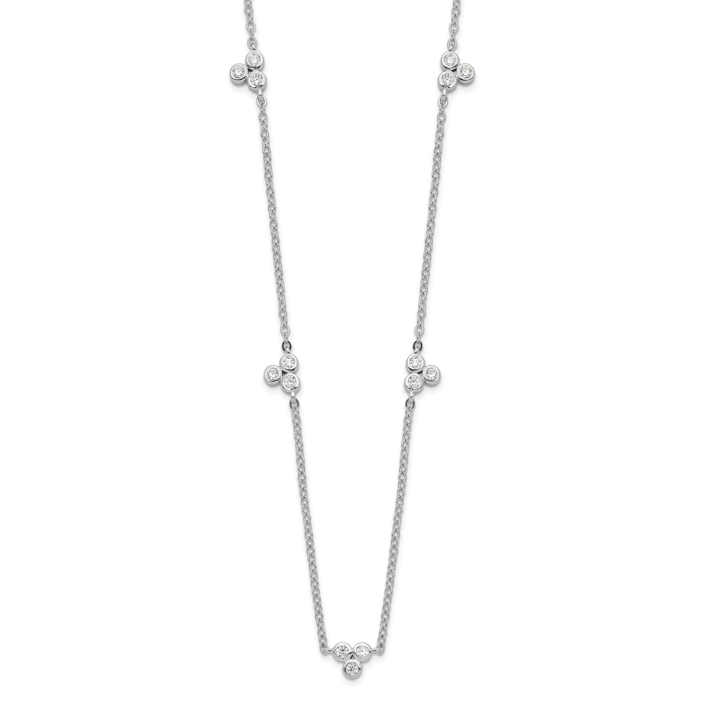 Sterling Silver Rhodium-plated Polished CZ 5 Stations Necklace
