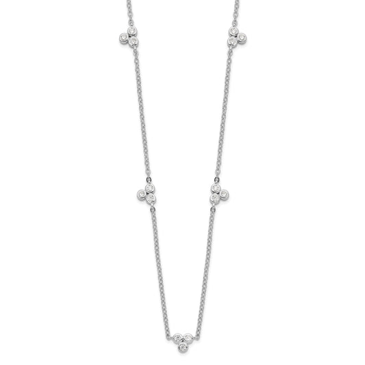 Sterling Silver Rhodium-plated Polished CZ 5 Stations Necklace