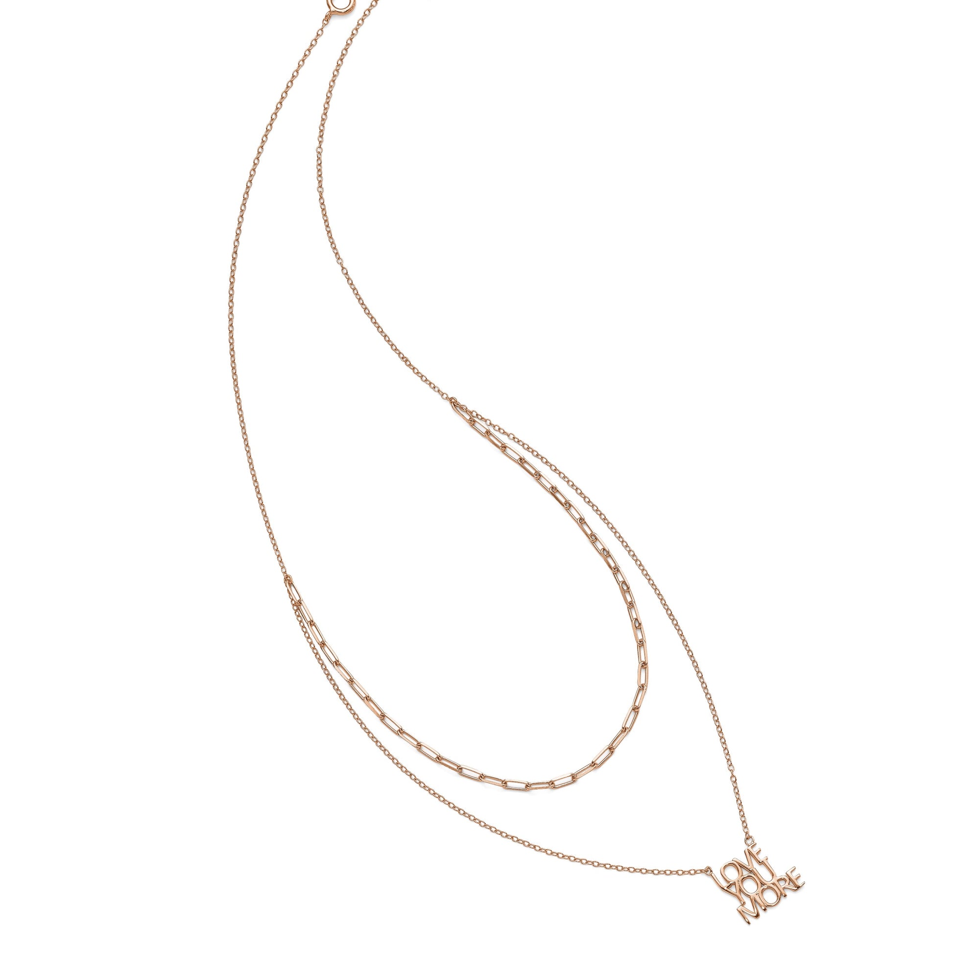 Sterling Silver Rose-tone Love You More Two Strand 16 inch Necklace