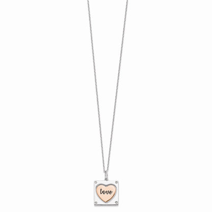 Sterling Silver RH-plated Rose-tone MOM/LOVE Heart Center Spins CZ w/2in ex