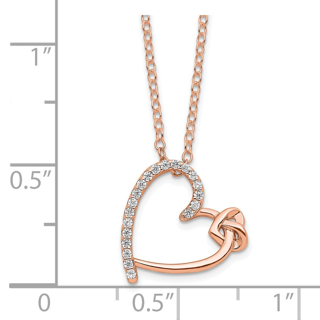 Sterling Silver Polished Rose-tone CZ Heart 18in Necklace