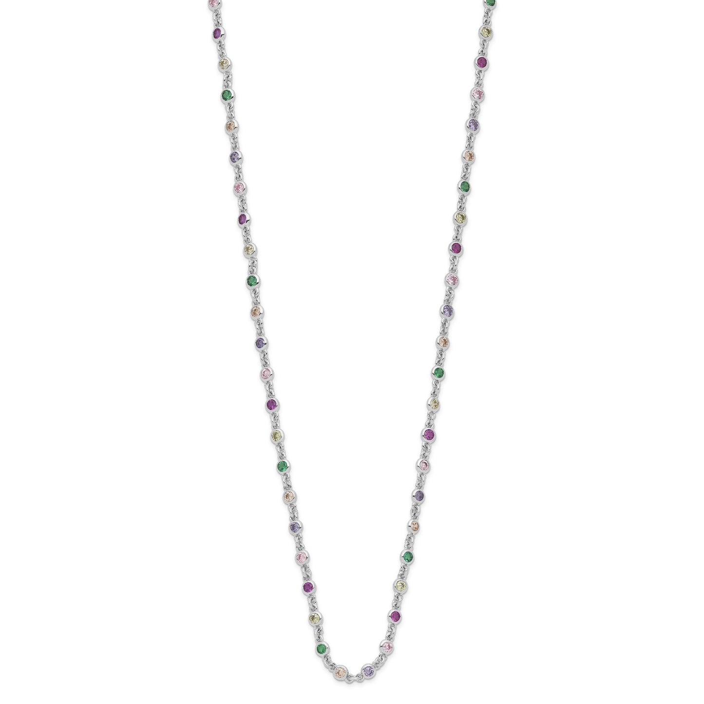 Sterling Silver Rhodium-plated Polished Multi-color CZ w/3 IN EXT Choker