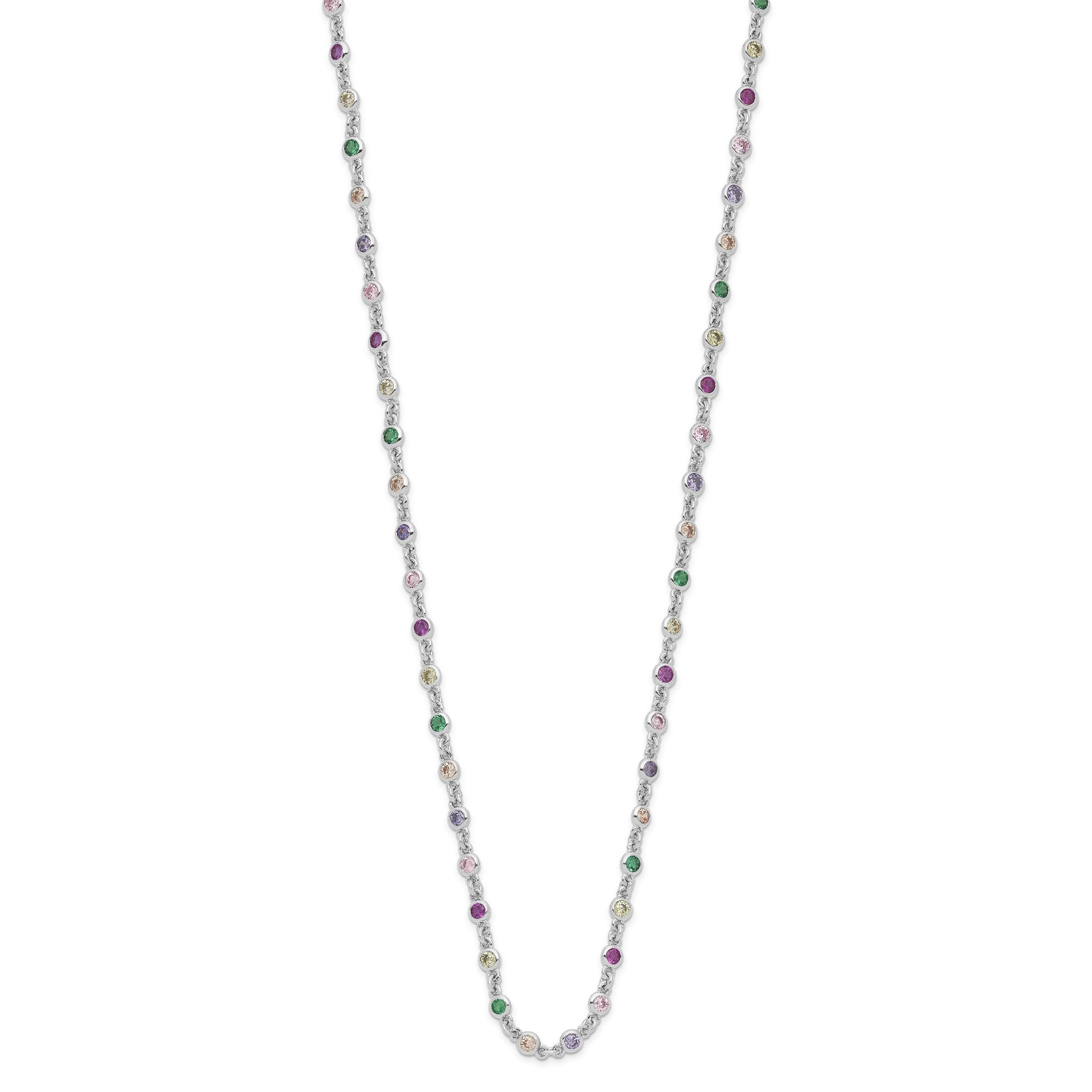 Sterling Silver Rhodium-plated Polished Multi-color CZ w/3 IN EXT Choker