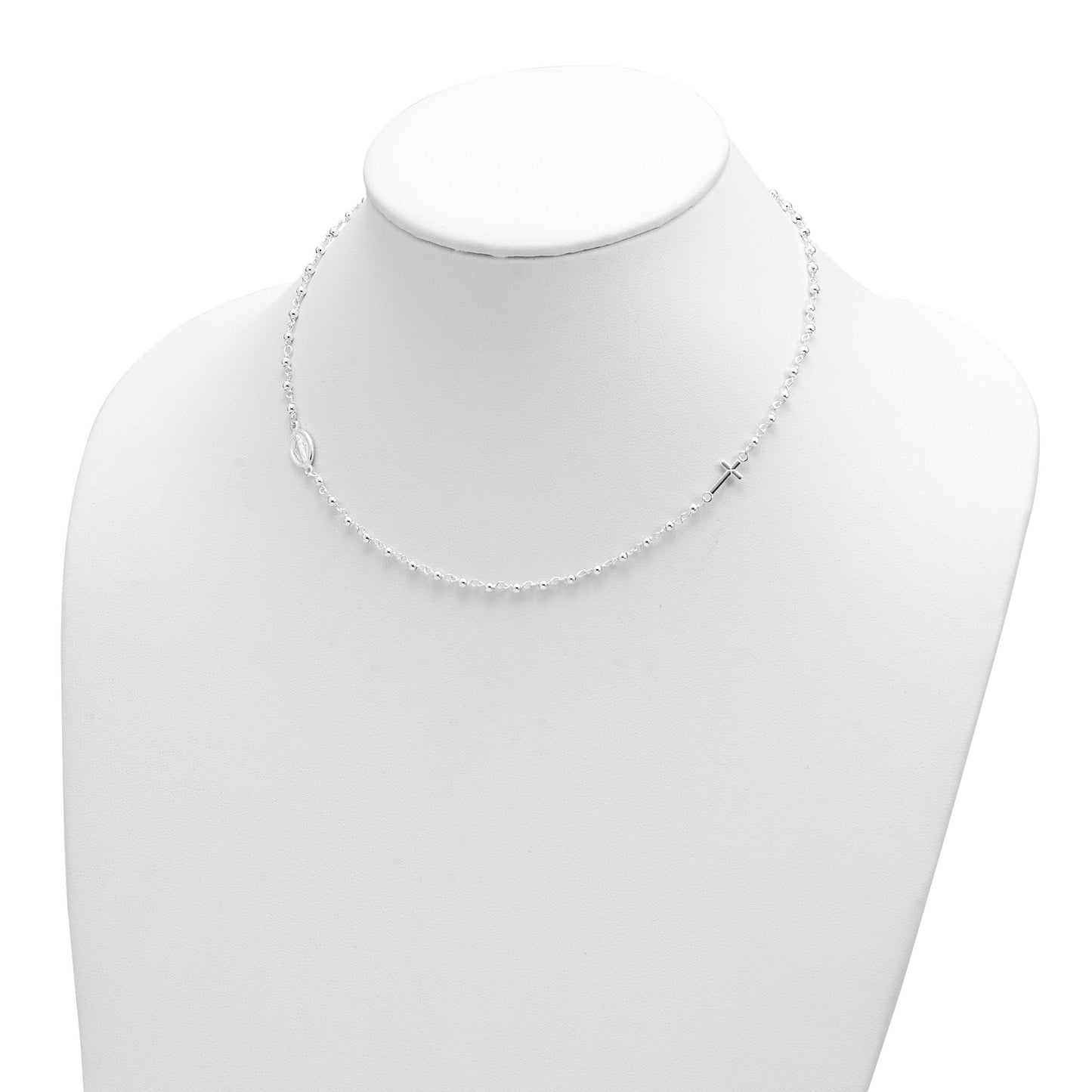 Sterling Silver Medal/Cross w/1.5in ext. Rosary Necklace