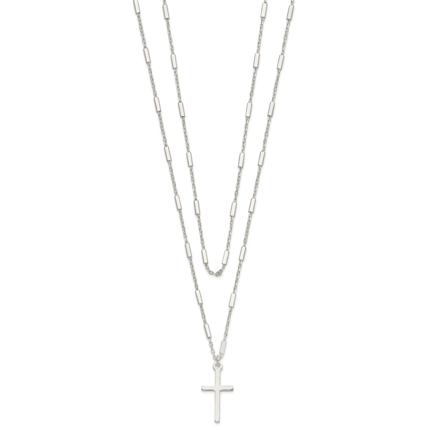 Sterling Silver Fancy Cross Double Strand Necklace