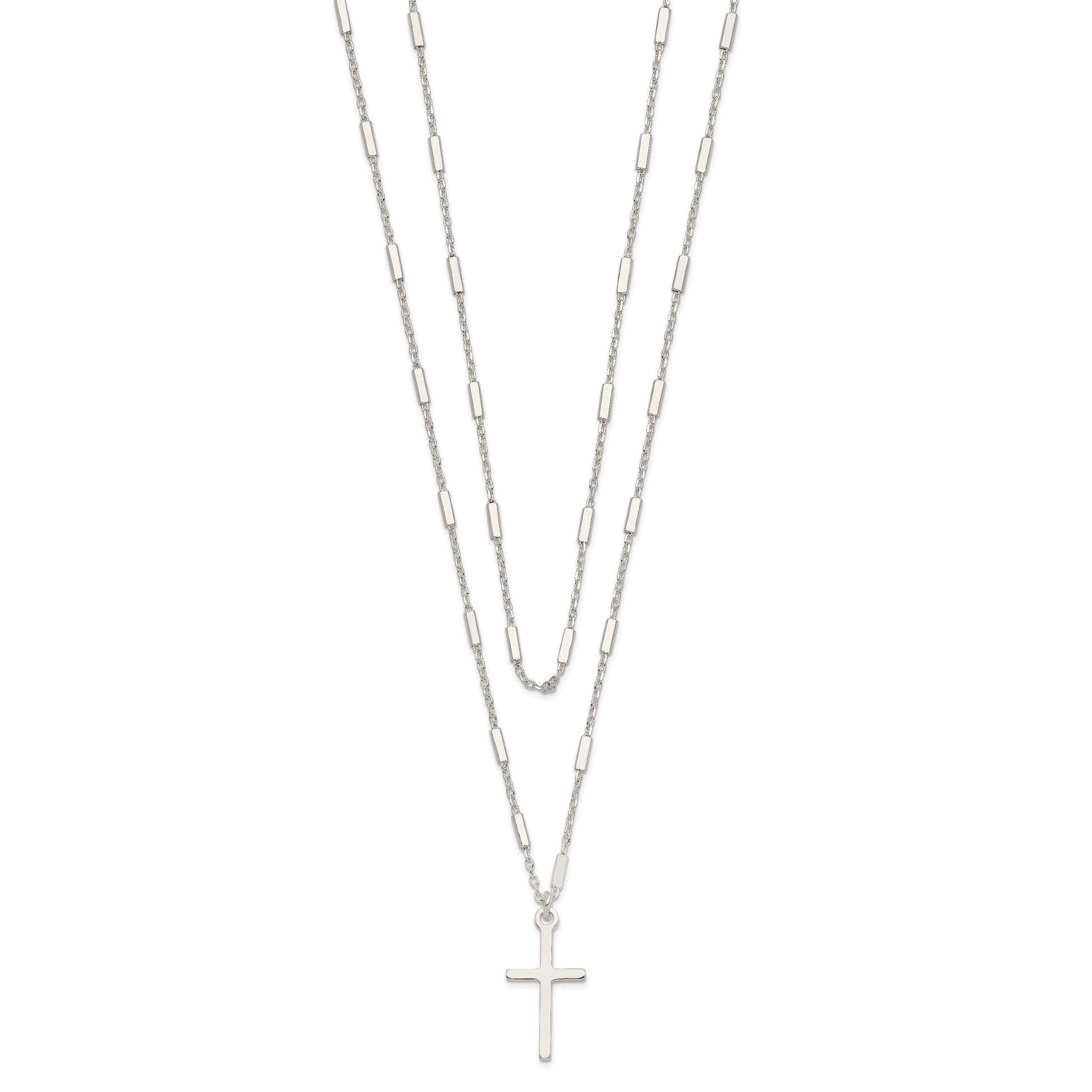 Sterling Silver Fancy Cross Double Strand Necklace