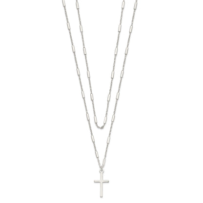 Sterling Silver Fancy Cross Double Strand Necklace