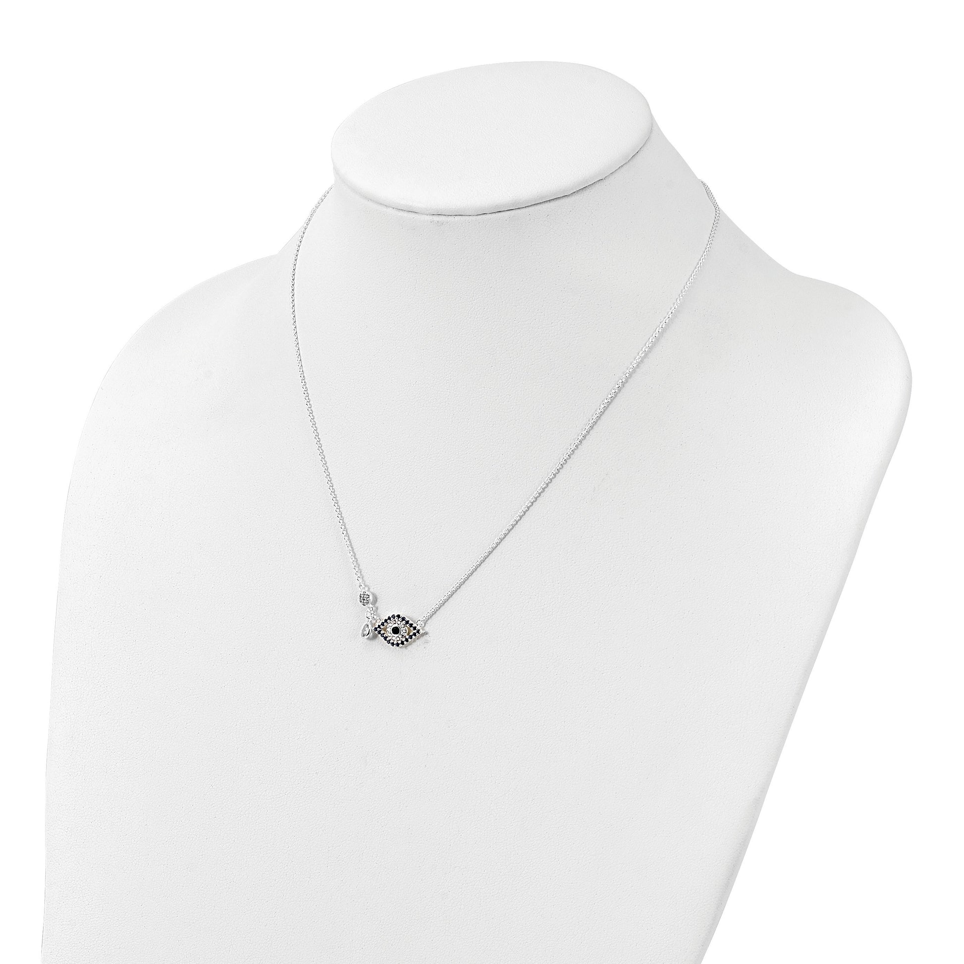 Sterling Silver Polished CZ Evil Eye Necklace