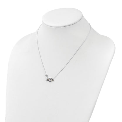 Sterling Silver Polished CZ Evil Eye Necklace