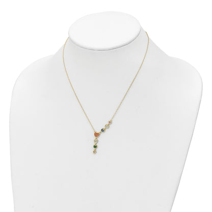 Sterling Silver Gold-plated Multicolor CZ Hearts 16.75 inch Necklace