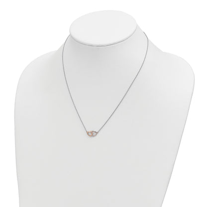 Sterling Silver Rhodium-plated Rose-tone Polished Hearts Necklace
