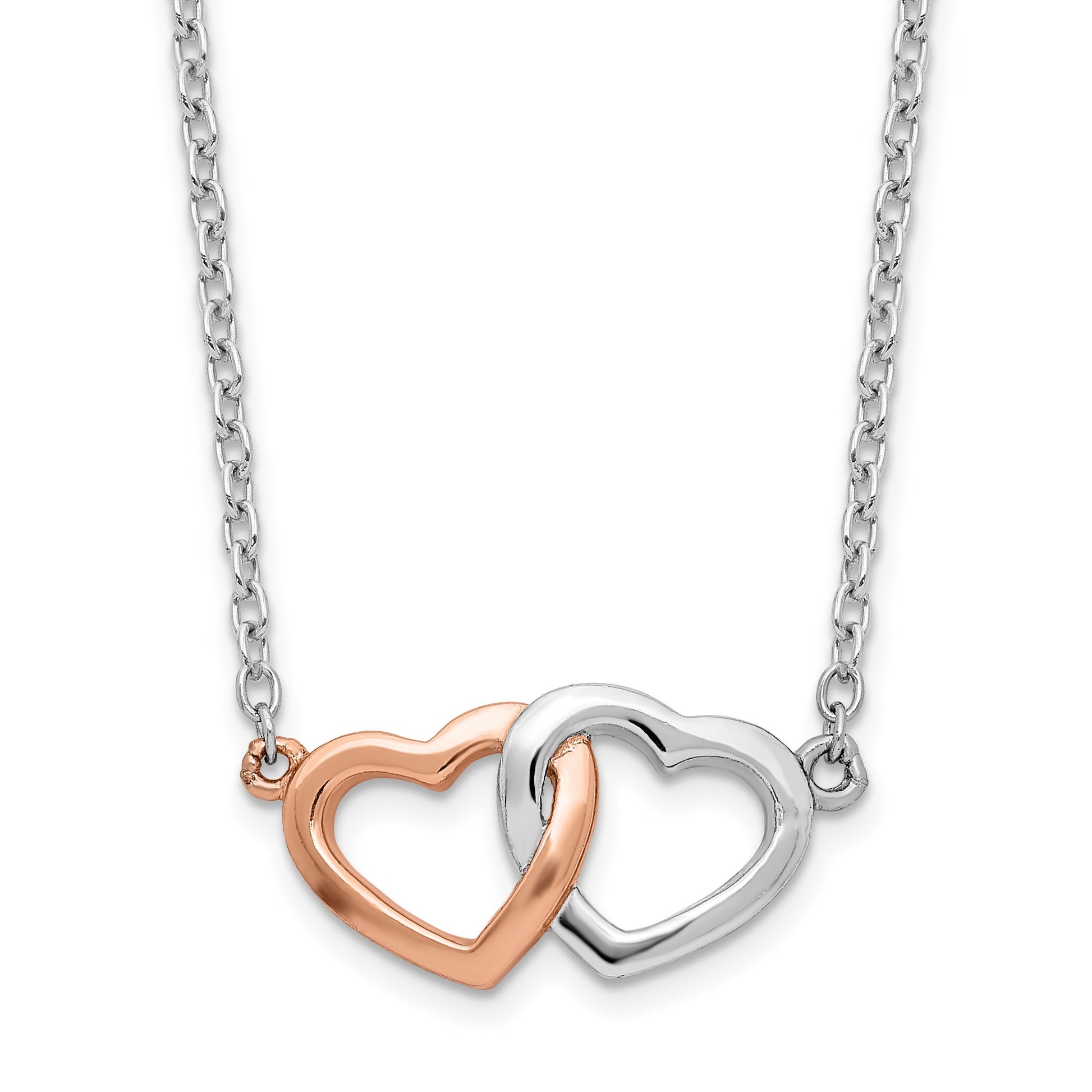 Sterling Silver Rhodium-plated Rose-tone Polished Hearts Necklace