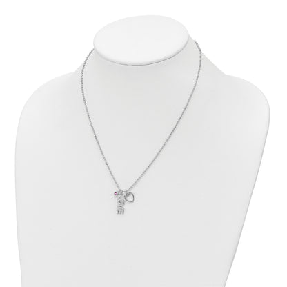 Sterling Silver Rhodium-plated CZ and Heart D/C Bead Chain Necklace