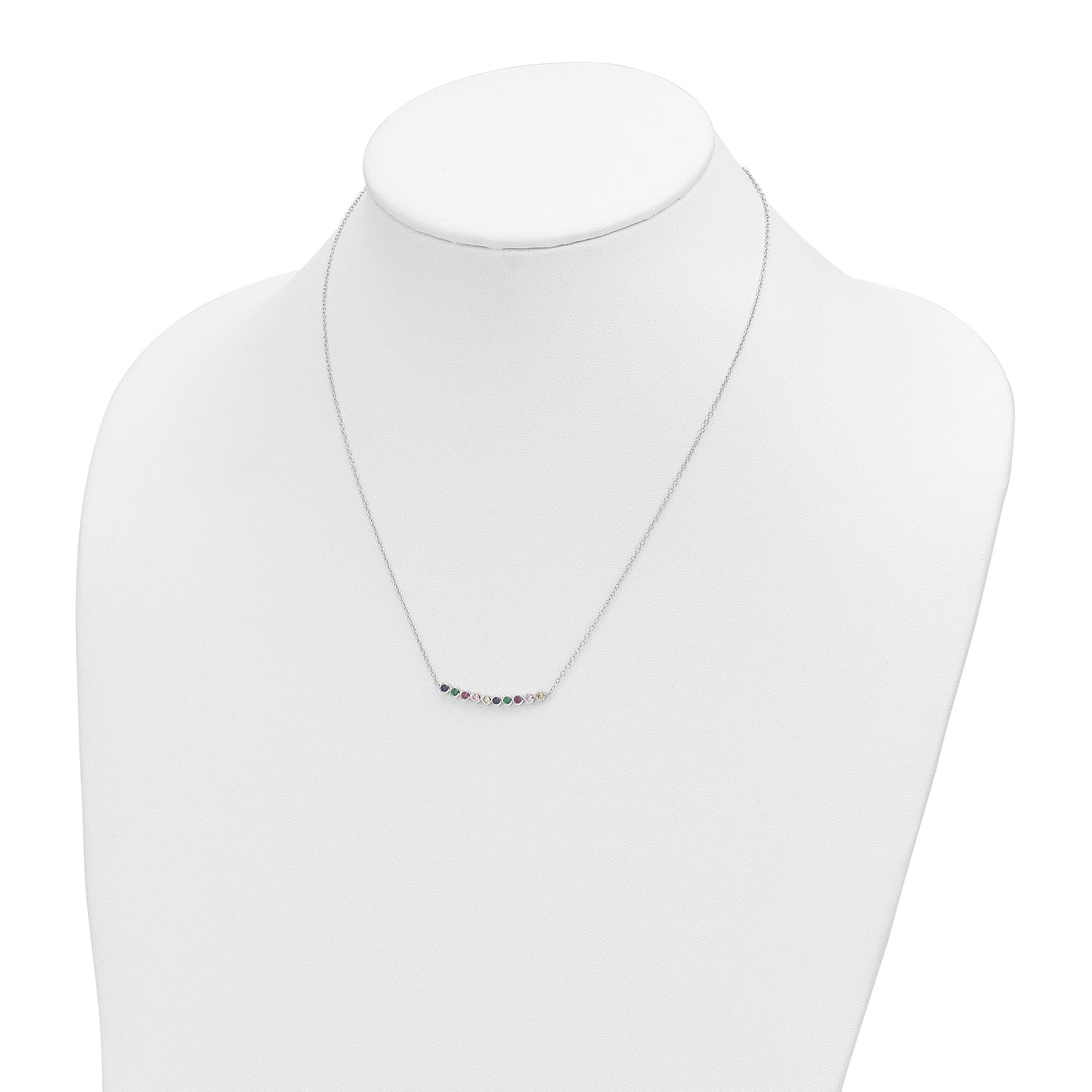 Sterling Silver Rhodium-plated Polished Multi-color CZ Bar Necklace