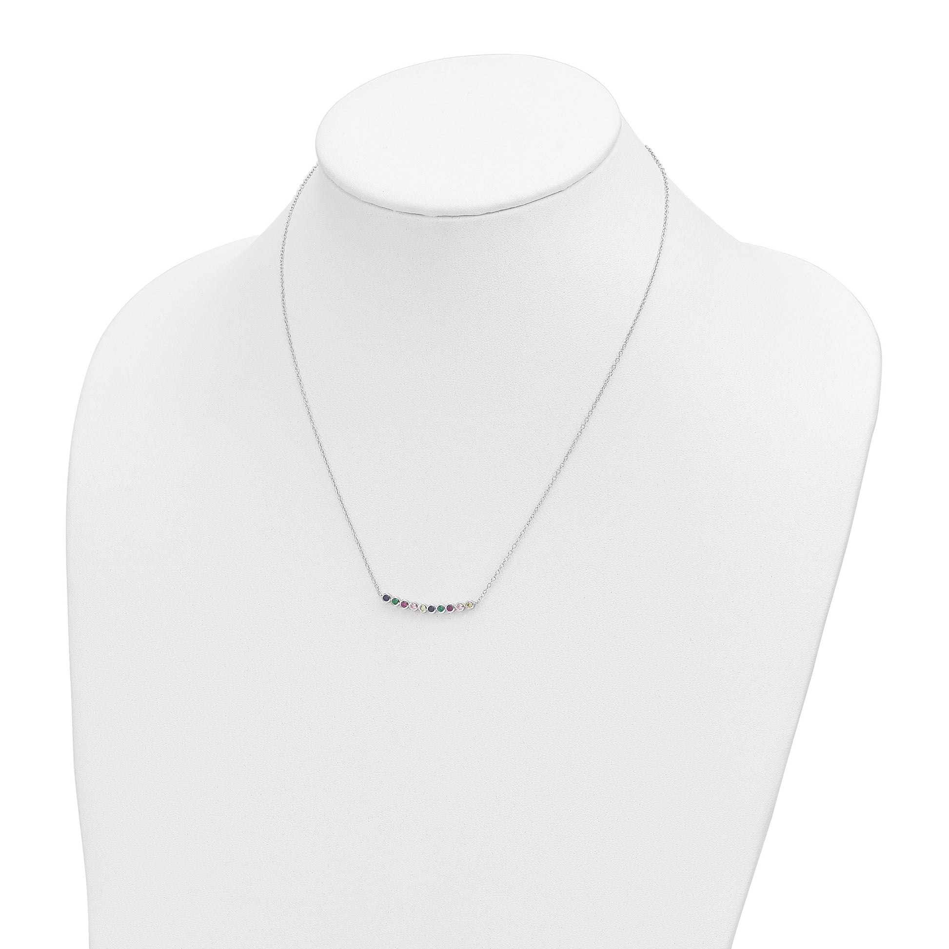 Sterling Silver Rhodium-plated Polished Multi-color CZ Bar Necklace