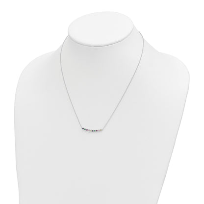 Sterling Silver Rhodium-plated Polished Multi-color CZ Bar Necklace