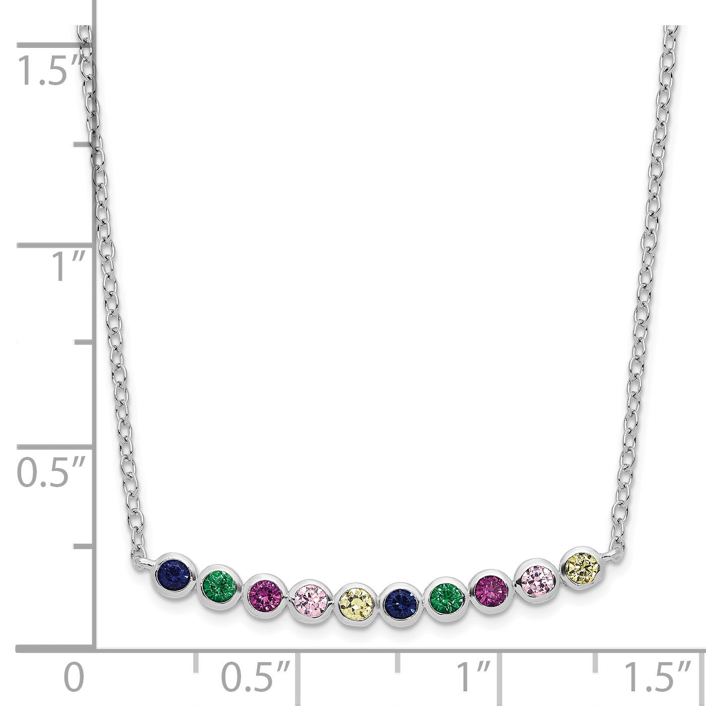 Sterling Silver Rhodium-plated Polished Multi-color CZ Bar Necklace
