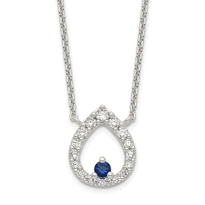 Sterling Silver Polished CZ Teardrop Necklace