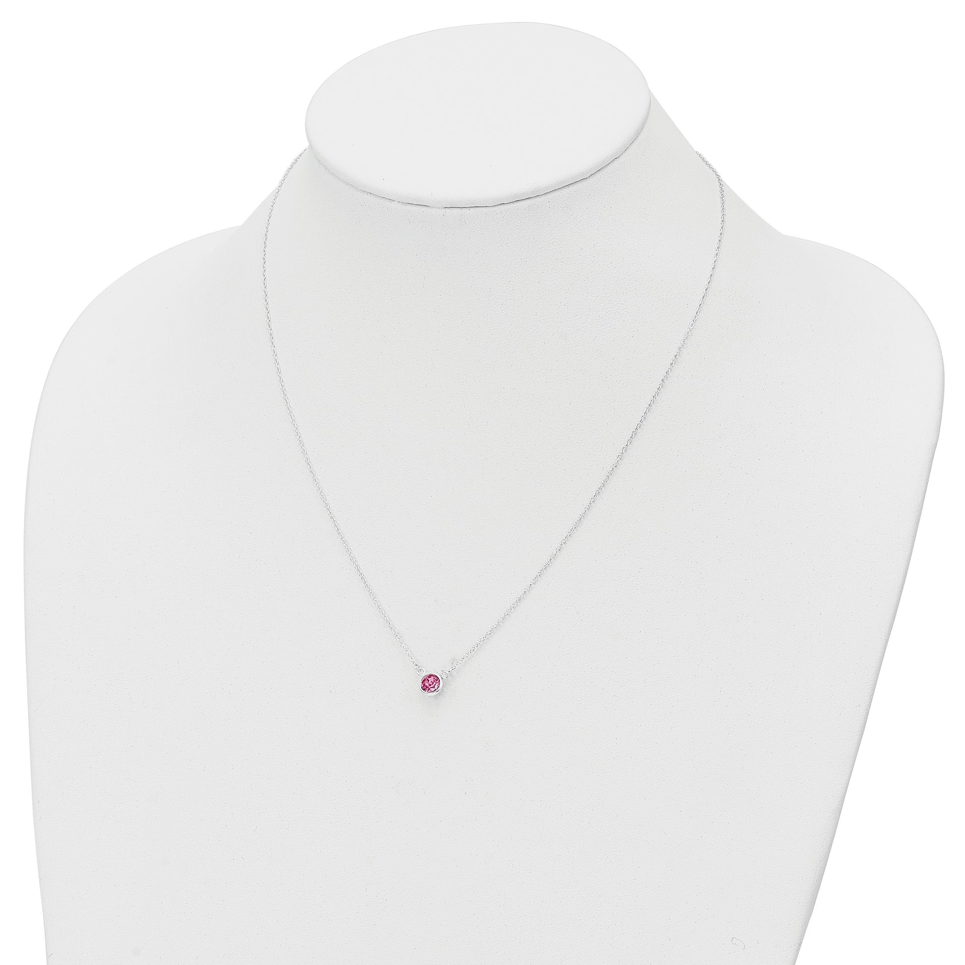 Sterling Silver Rhodium-plated Pink Crystal 18.5 inch Necklace