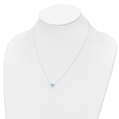 Sterling Silver RH-plated Blue Crystal Bezel 18.5in Necklace