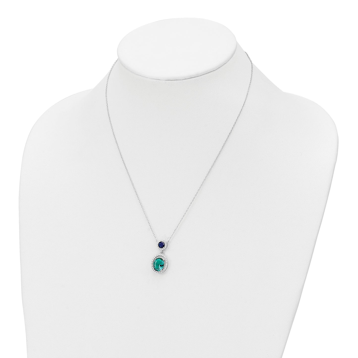 Sterling Silver Rhodium-plated CZ Glass Stone Dangle Pendant Necklace
