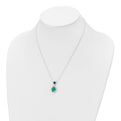 Sterling Silver Rhodium-plated CZ Glass Stone Dangle Pendant Necklace