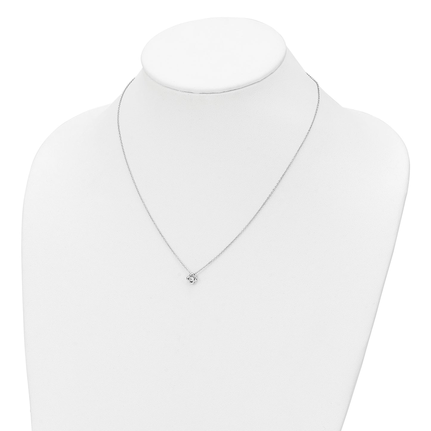 Sterling Silver Rhodium-plated Polished CZ Flower Necklace