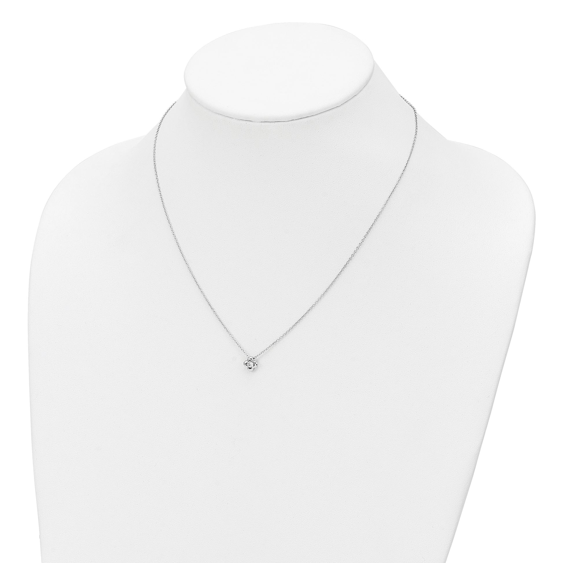 Sterling Silver Rhodium-plated Polished CZ Flower Necklace