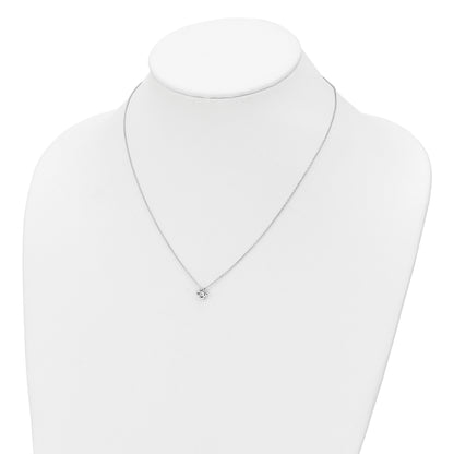 Sterling Silver Rhodium-plated Polished CZ Flower Necklace