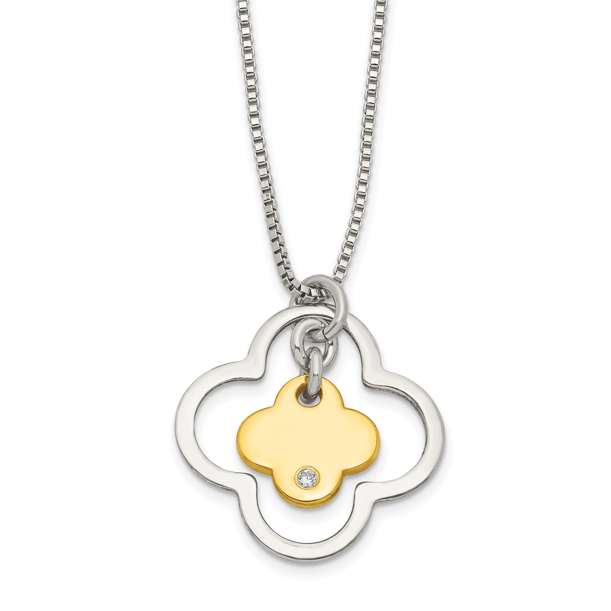 Afflordable Expressions Sterling Silver Gold-tone CZ Floral 15.75 Inch Necklace