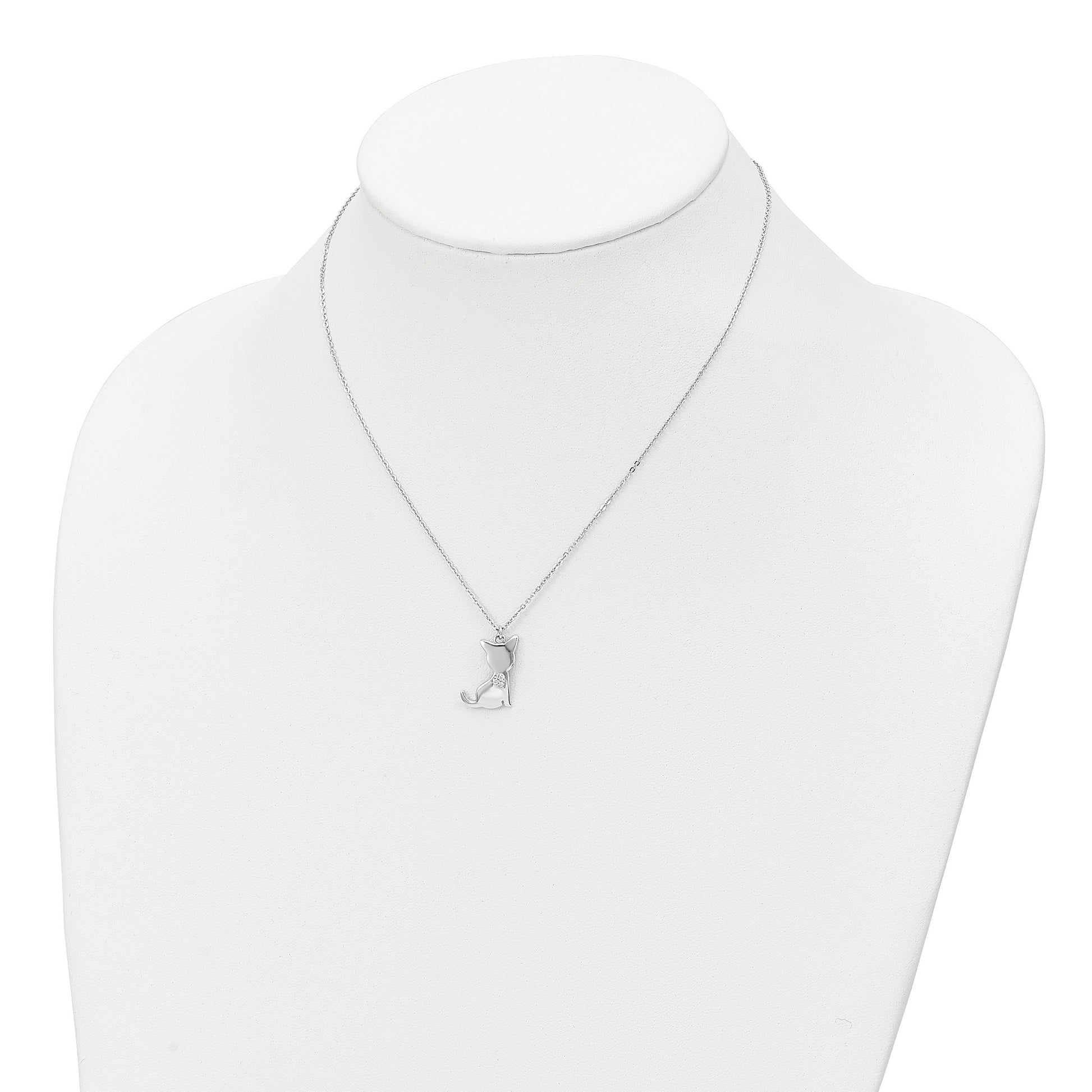 Sterling Silver Rhodium-plated CZ Heart Cat Necklace