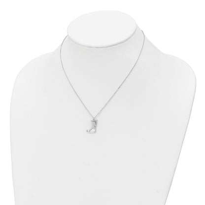 Sterling Silver Rhodium-plated CZ Heart Cat Necklace