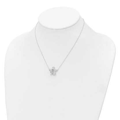 Sterling Silver Rhodium-plated Polished CZ Turtles 16 inch with a 2 inch extention Necklace