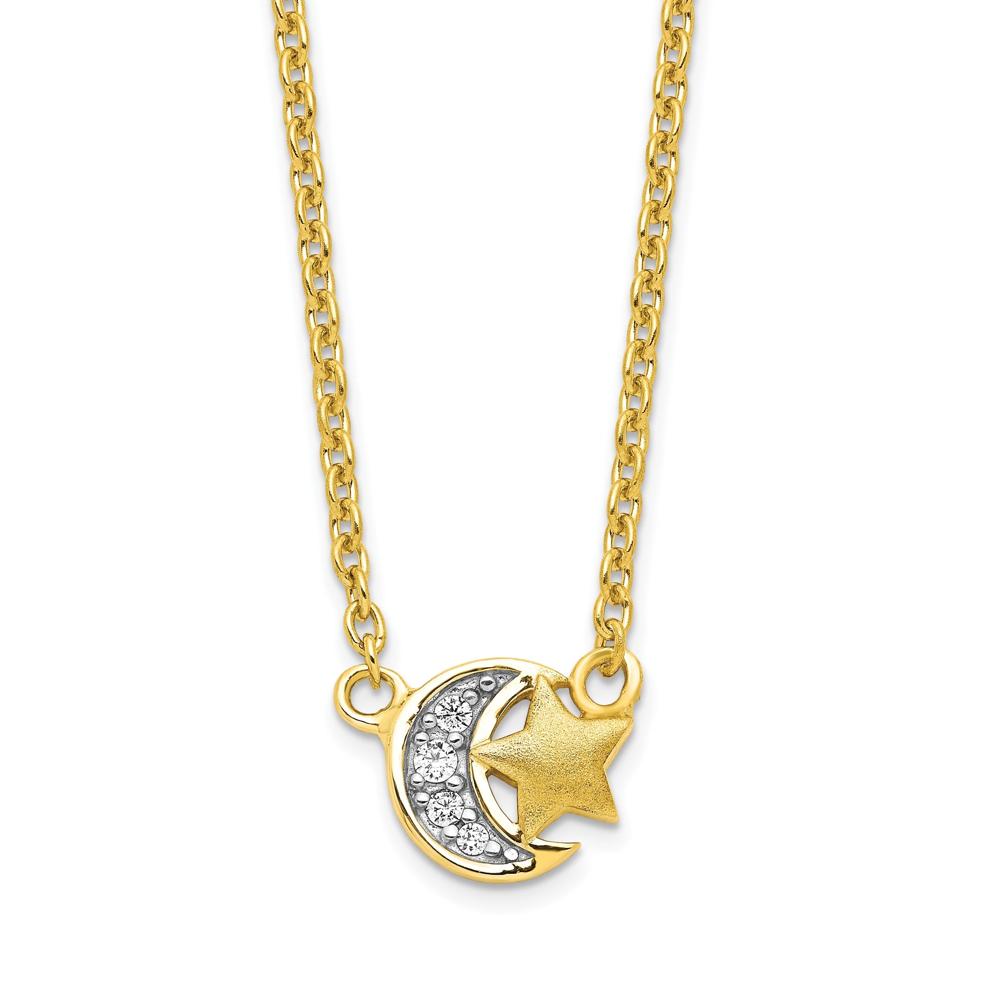 Affordable Expressions Sterling Silver Gold-tone CZ Satin Star and Polished Moon 17 Inch Necklace