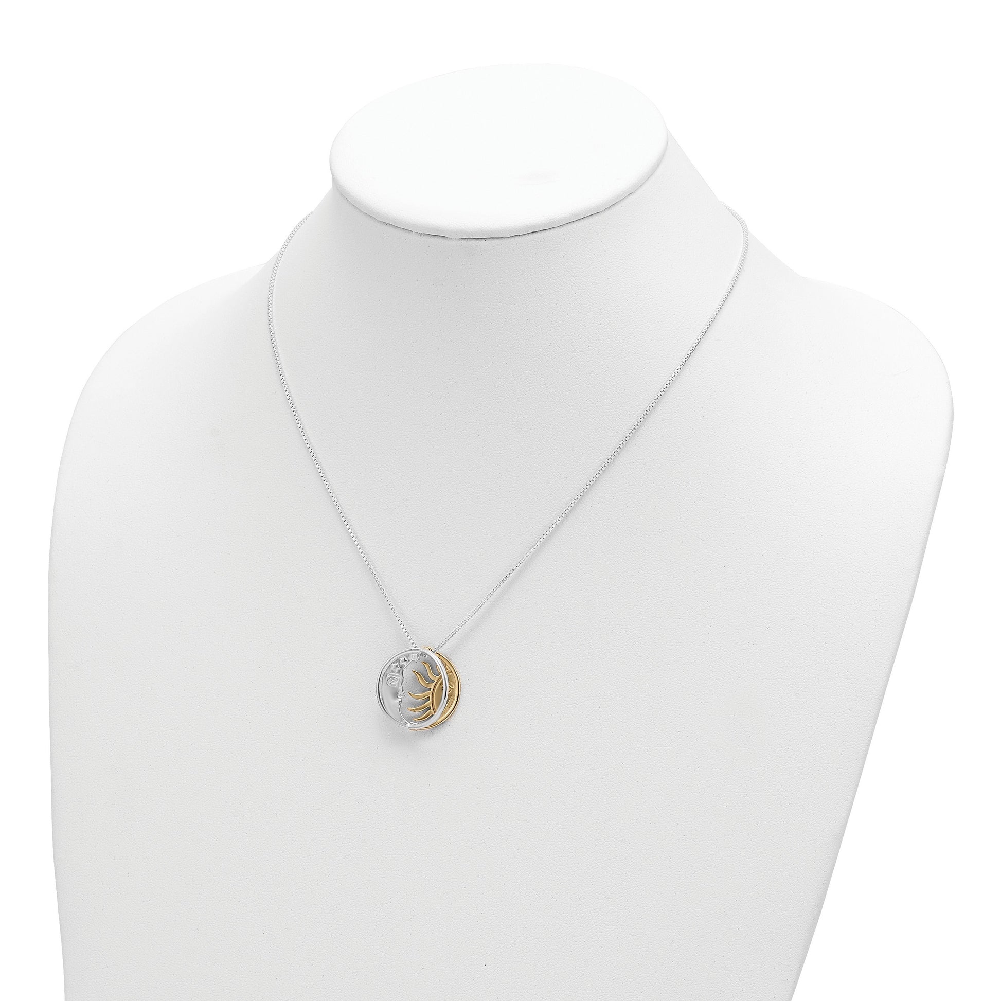 Sterling Silver & Gold-tone Polished Sun & Moon Necklace