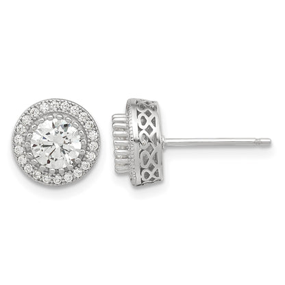 Sterling Silver Polished Rhodium-plated CZ 18in Necklace/Post Earrings Set