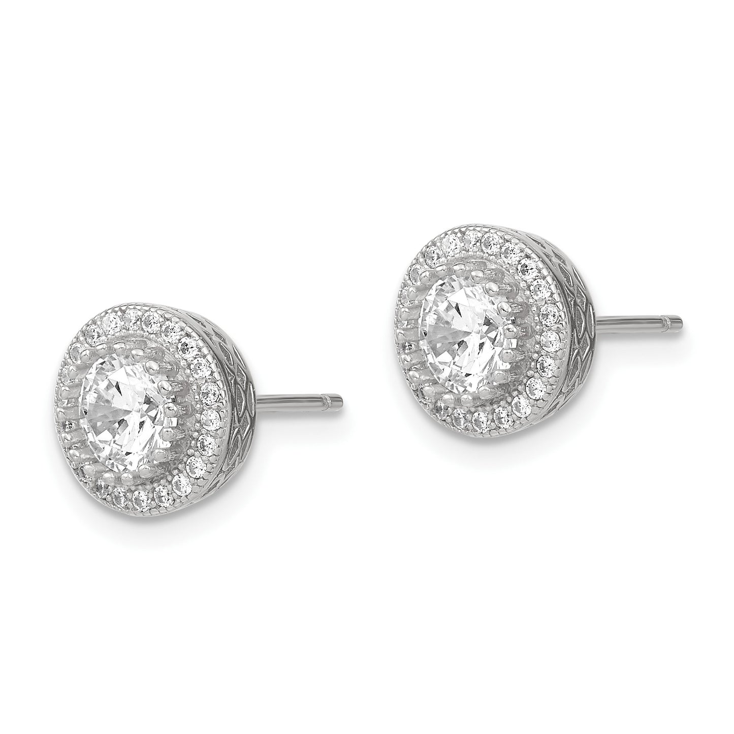 Sterling Silver Polished Rhodium-plated CZ 18in Necklace/Post Earrings Set