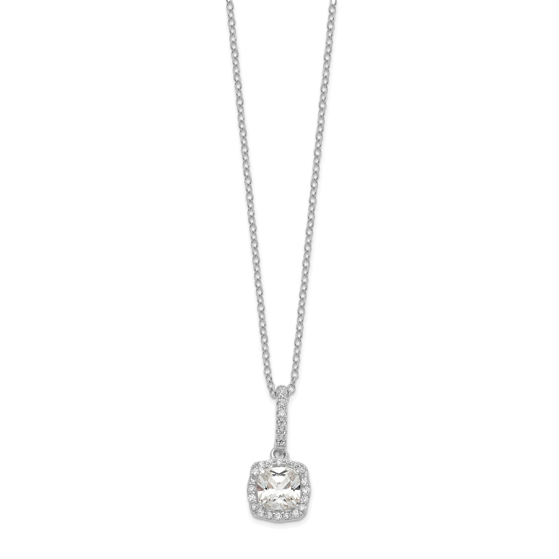 Sterling Silver Polished Rhodium-plated CZ 18in Necklace/Post Earrings Set