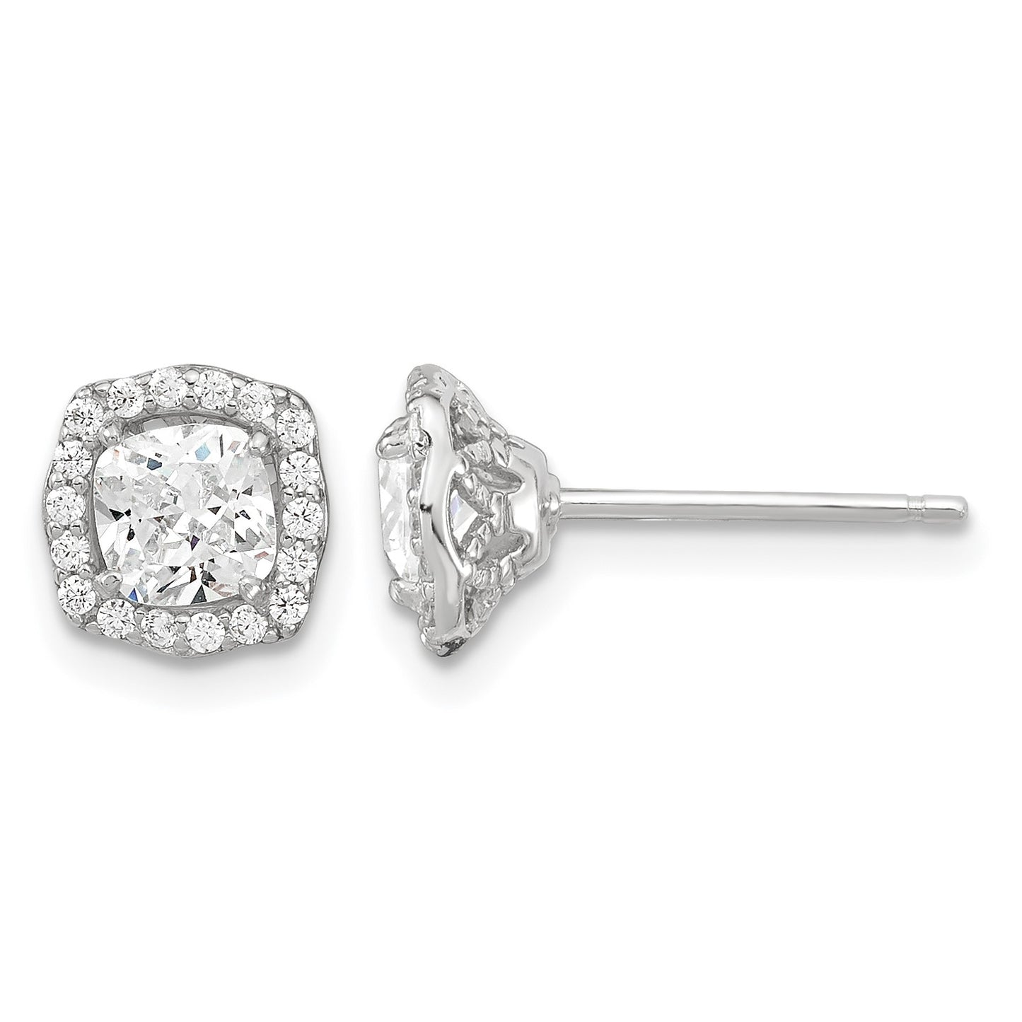Sterling Silver Polished Rhodium-plated CZ 18in Necklace/Post Earrings Set